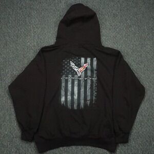 JH Design Hoodie Men XXL Black Pullover Corvette GM Pockets Racing Jeff Hamilton